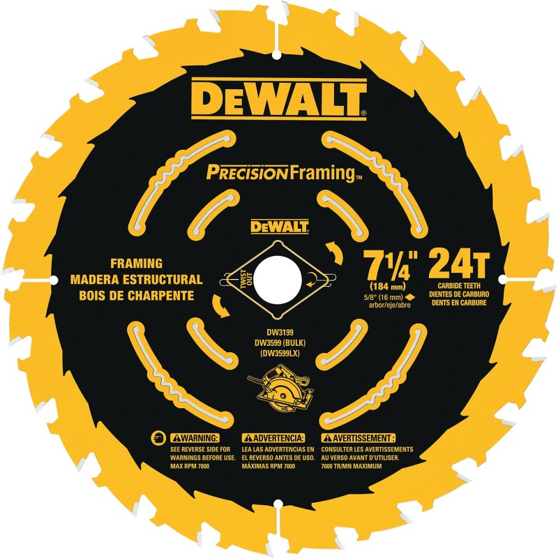 DISCO SIERRA 7-1/4" 24 DIENTES MADERA DEWALT DW3199