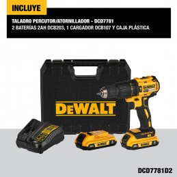 KIT TALADRO PERCUTOR 1/2 20V 2 BAT CARG DEWALT DCD7781D2-B3
