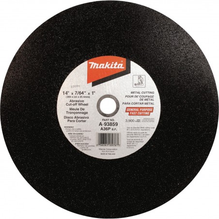 DISCO ABRASIVO CORTE METAL 14"X1/8"X1" A36P D-71336